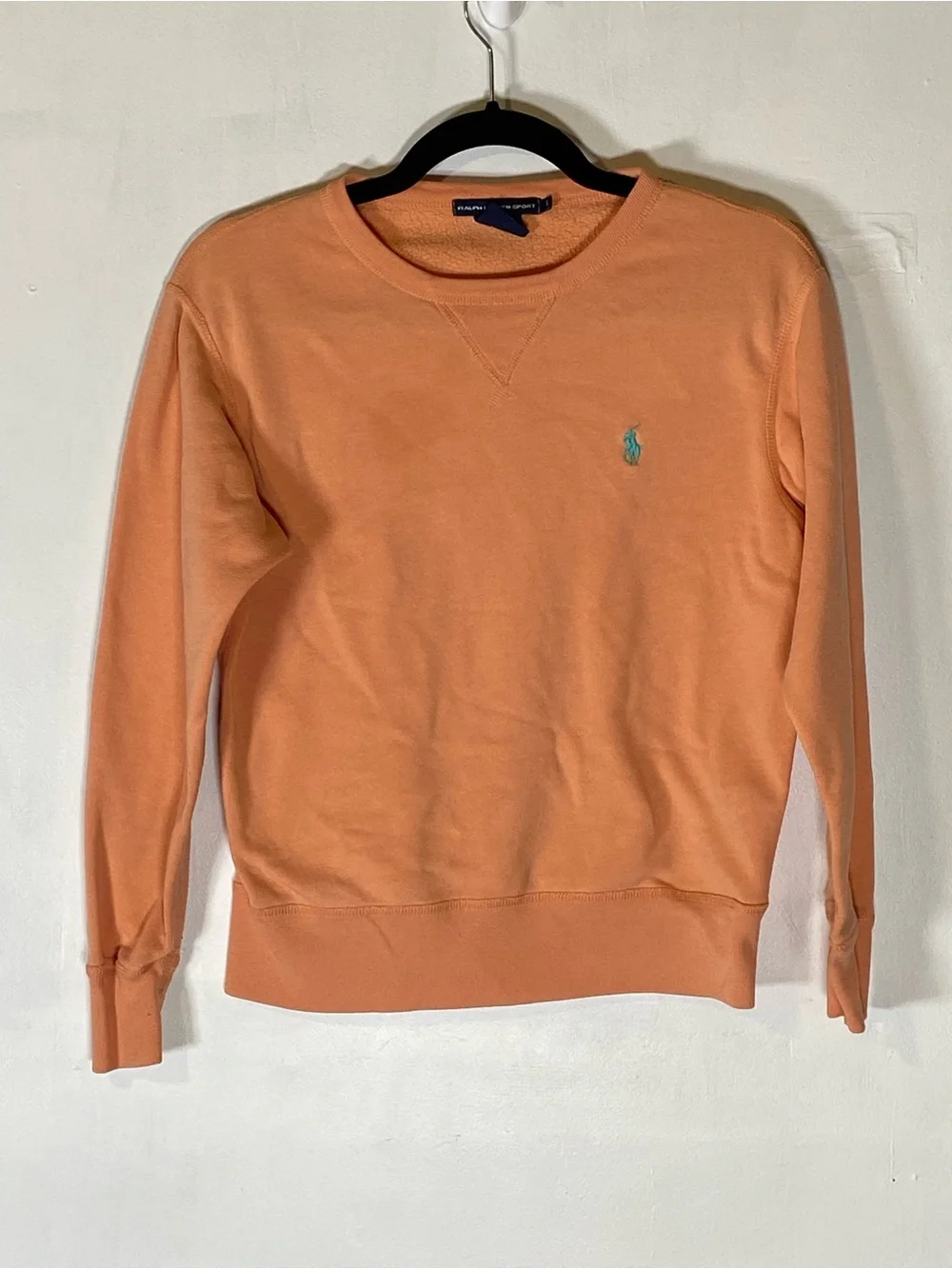 Ralph‎ Lauren Sport Orange Crewneck Sweatshirt Blue Pony Logo Small Preppy